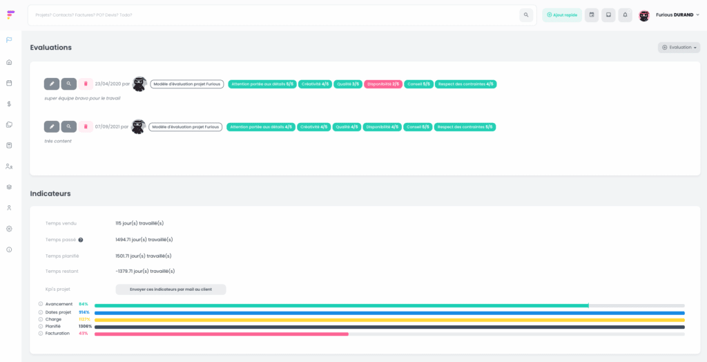 Gestion de projets : outils de notation automatique pour vos clients et vos collaborateurs Furious Furious intègre nativement des outils de notation automatique pour vos clients et vos collaborateurs