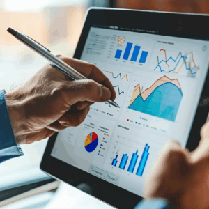 Uma pessoa a usar um CRM num tablet