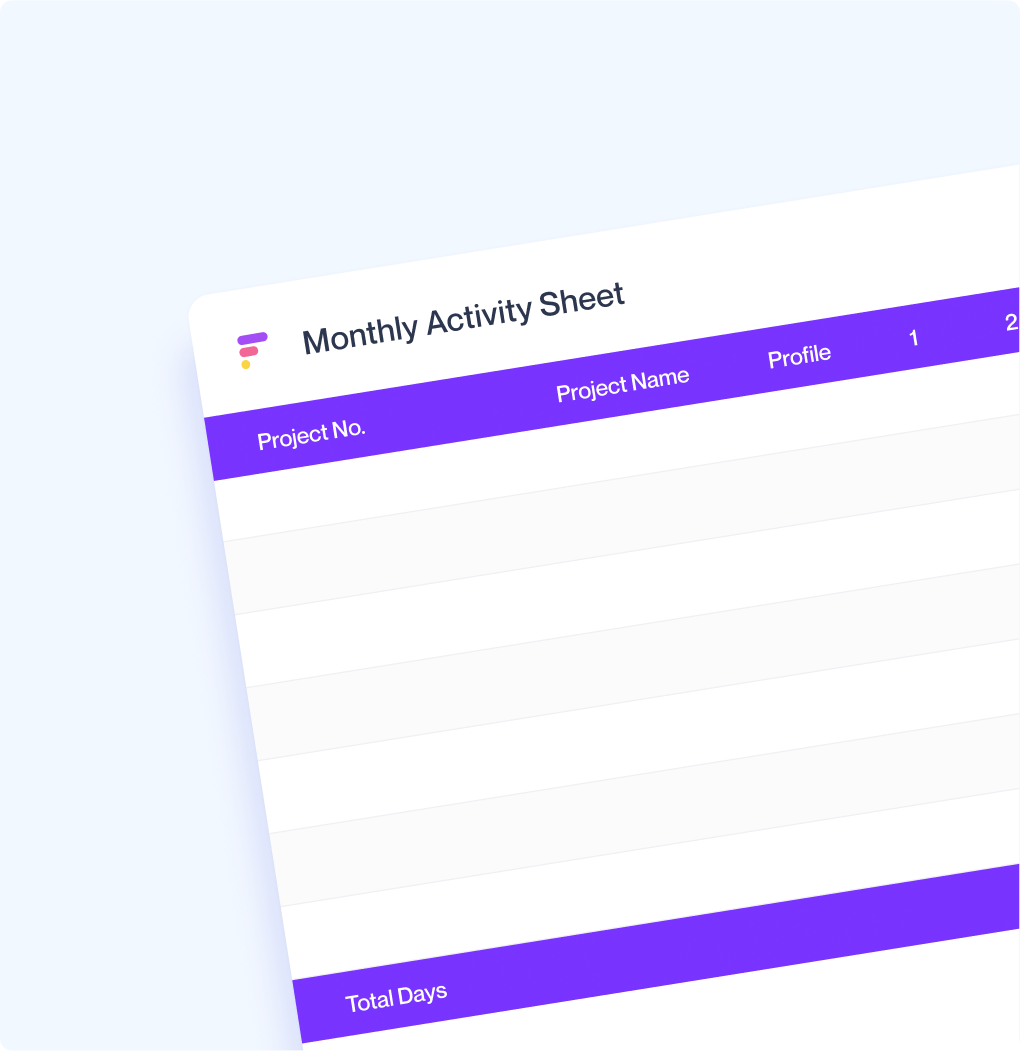 Monthly activity sheet