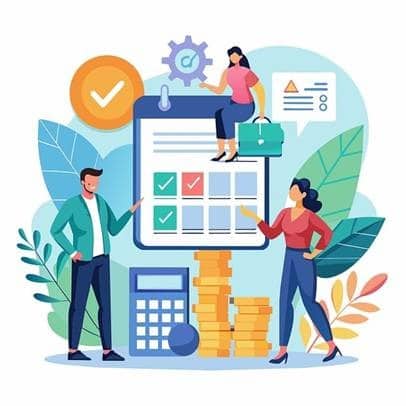 illustrazione di un team che allinea i compiti