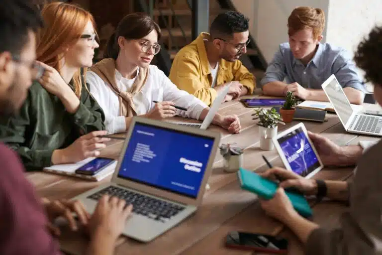 Coworkers collaborating on a creative brief