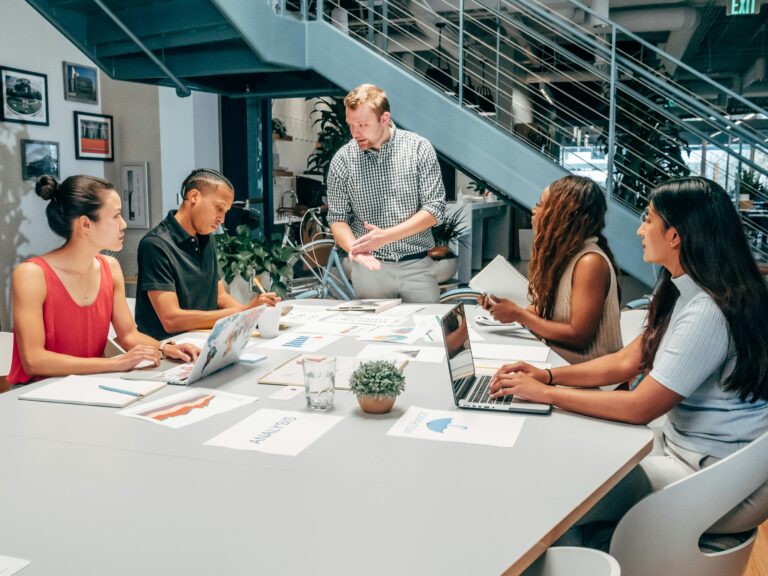 A modern office with marketing team