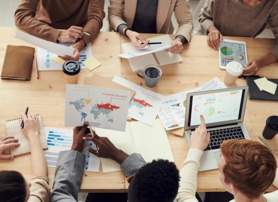 A corporate meeting with six colleagues