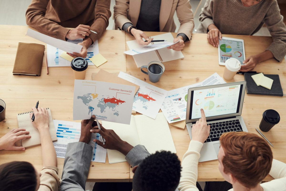 A corporate meeting with six colleagues
