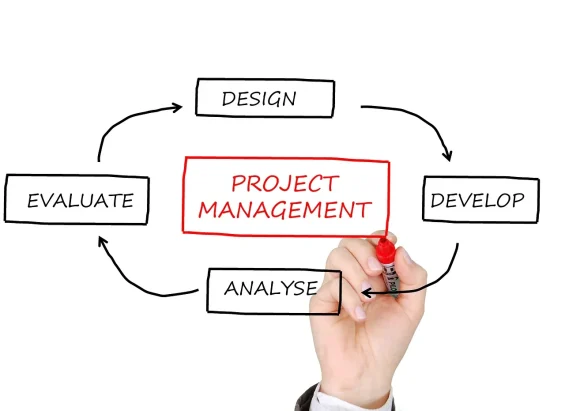 A flow chart illustrating the stages of project management